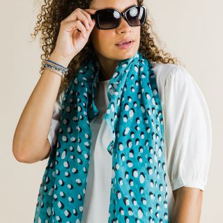 Teal Cotton Scarf with Shadow Dot Print by Peace of Mind